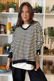 The Sunday Morning Stripe V Slouch Sweatshirt Black Ecru